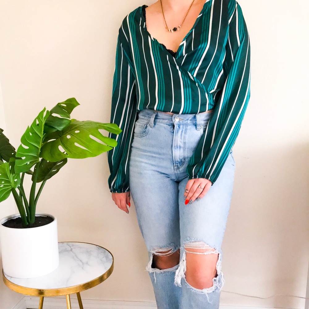 Green striped crop top